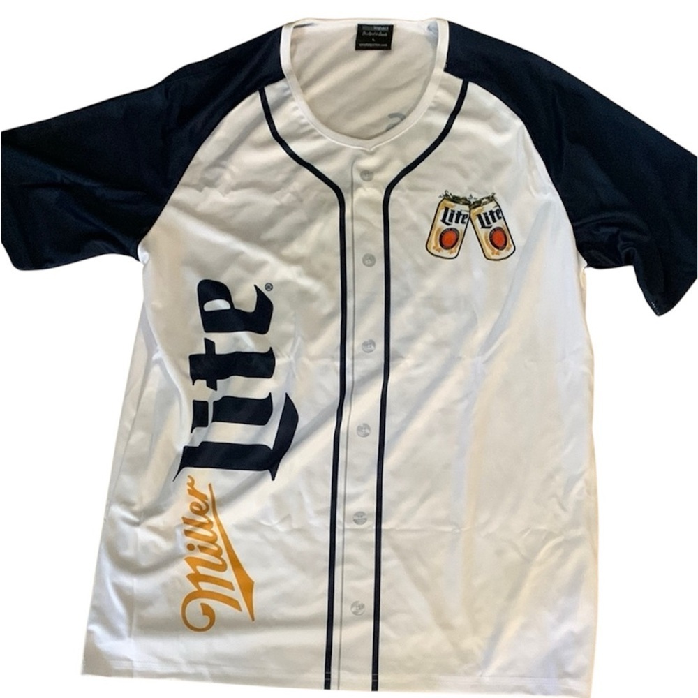 Miller Lite Baseball Shirt in white with blue sleeves